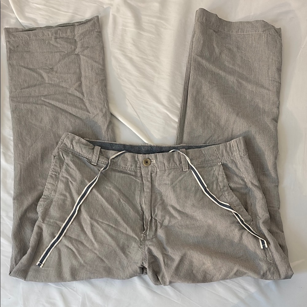 Banana Republic Blue/Gray Striped Pants Relaxed Fit Cotton Linen Relaxed 33x30